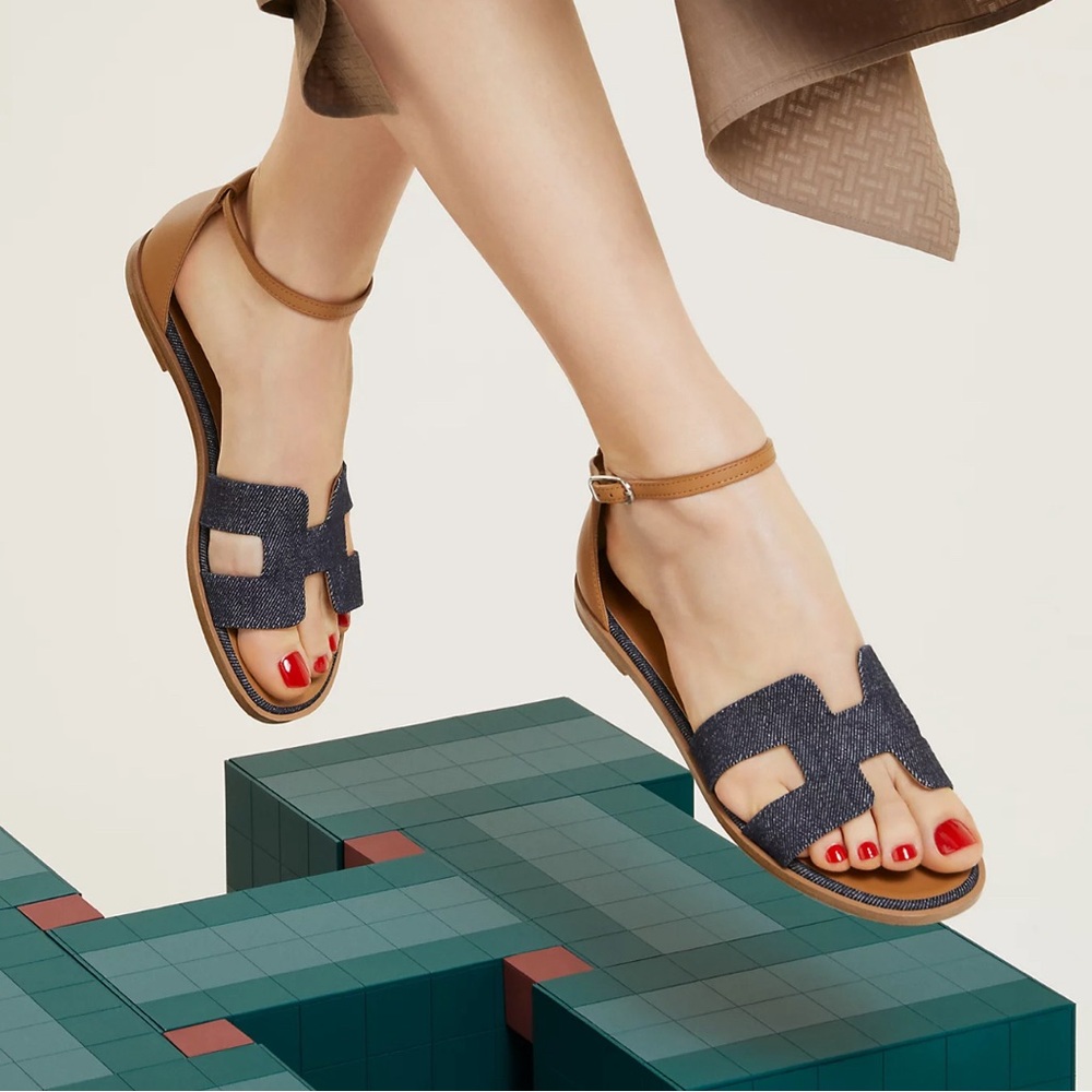 HERMES NEW WOMENS Santorini sandal DENIM STAP SZ 35